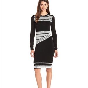Shoshanna Black/White Knit long sleeved dress